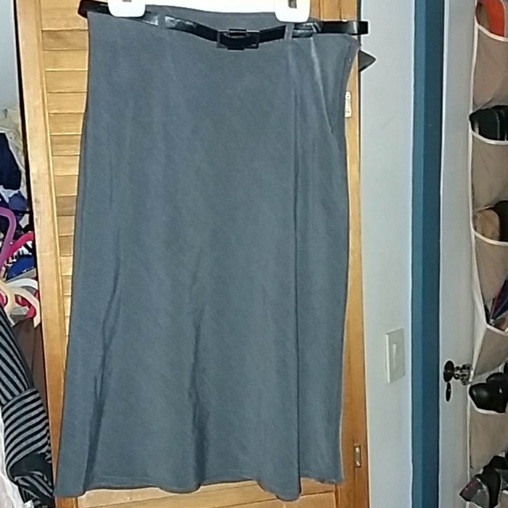 Bias cut charcoal grey skirt with belt size large